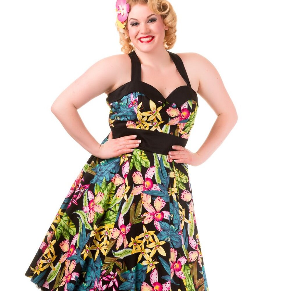 Banned Everlong Tropical Floral Flare Dress, L